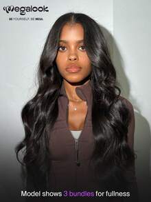 MEGALOOK 15A Grade Large Wave 100% Human Hair Extensions, 1 Bundle Or 3 Bundles Optional, 10-26 Inches, Unprocessed Brazilian Raw Hair, Natural Black, Silky And Soft Texture, Suitable For Women - SNatural - View 3