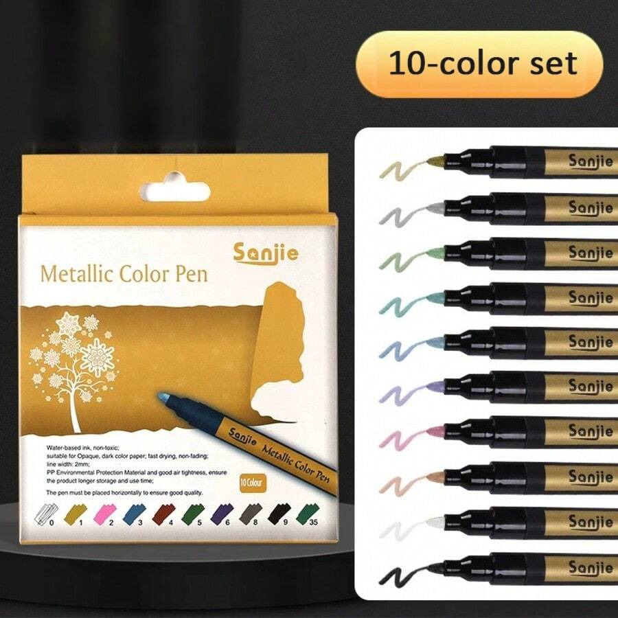 10 قطعة/مجموعة أقلام تحديد معدنية متعددة الألوان، حبر مائي سلس للكتابة والرسم على البلاستيك والسيراميك والزجاج وبطاقات التهنئة وغيرها - متعدد الألوان - مشاهدة 1
