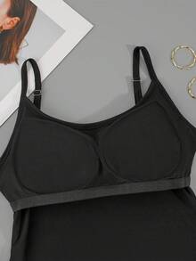 New BASICS Fashion Women With Built-In Padding Adjustable Spaghetti Strap Padded Tank Top Camisole Bra Cami Clothing Crop Bralette - Black - View 4