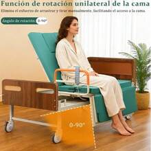 Cama eléctrica multifuncional con inclinación lateral mediante control remoto, cama médica eléctrica, altura regulable, con ruedas con freno, incluye colchón, cama médica para uso doméstico - Verde - Ver 2