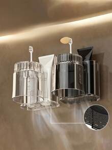 Unisex Wall-Mounted Toothbrush Holder, No-Drill Rinse Cup Storage Rack, Toothbrush Cup Holder, Transparent Toothbrush Cup With Drainage Design, Multi-Function Toothbrush & Toothpaste Storage, Bathroom Accessory - Multicolor - View 7