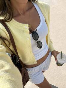 New Spring/Summer Yellow Button Knit Cardigan, Fashionable And Elegant, Suitable For Dates - Yellow - View 5