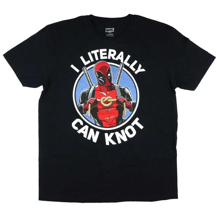 Deadpool T-Shirt Men's I Literally Can Knot Short Sleeve Graphic Top - Black - View 1