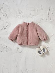 Toddler Baby Girl Thick Thermal Lined Zip-Up Short Jacket, Winter - Pink - View 8