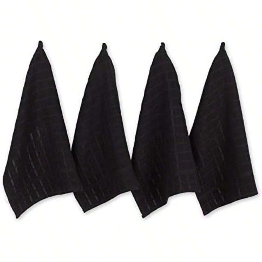 DII Trapo clásico para Platos, 100% de algodón, diseño de Ventana, para Uso Diario en la Cocina, Lavable en Lavadora, 30.48 cm x 30.48 cm, Juego de 6,(Negro sólido Ventana sólida) - Multicolor - Ver 1