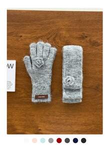 1 Set Elegant Floral Pattern Scarf & Fingerless Mittens, Narrow Long Scarf & Warm Knitted Gloves, Chic Styling, Suitable For Autumn/Winter, Commuting, Students - [Combo Pack] Brown Leather Label With Small Flower - View 16