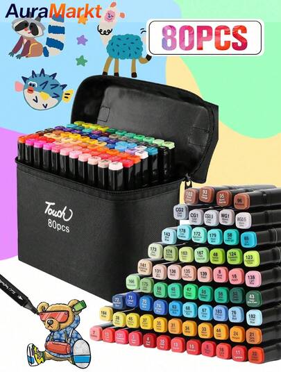 24/36/48/60/80 Colores de Rotuladores Profesionales Doble Punta, Juego de 24/36/48/60/80 Colores Vivos, Marcadores Permanentes de Alta Intensidad y Secado Rápido, Punta de Fibra Duradera, a Prueba de Fugas, Ideal para Bocetos, Manga, Lettering, Ilustración, Estudiantes y Artistas