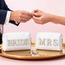 Bride Patch Letter Makeup Bag For Women - Luxury White Pearl Rhinestone Travel Toiletry Pouch & Purse Organizer, Elegant Bridesmaid Engagement Wedding Gift , High-Density Nylon & Soft Lining,  Design For Cosmetics, Skincare & Daily Essentials, Perfect For Bridal Shower, Honeymoon, Anniversary & Birthday Presents, Stylish & Practical Accessory For Modern Ladies .Beauty And Makeup Bag For Bridesmaids, Skincare And Toiletries Bag, Lightweight Multifunctional Storage Bag, Travel Essentials, Back To School Supplies, Used For Gifts, Girls, Friends, Weddings - 彩色 - 查看 11