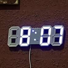 3D LED Digital Wall Clock With Date & Temperature Display - Quiet Power Supply Alarm Clock, 24-Hour Display, 3D LED Night Light, Modern Minimalist Design, Suitable For Kitchen, Bedroom - Powered Digital Clock With Date & Temperature Display, Silent Operation