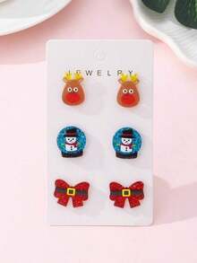 Valentine's Day 3 Pairs/Set Acrylic Sparkling Christmas Tree Design Stud Earrings Set, Perfect Gift For Holiday Parties - Multicolor 9 - View 5