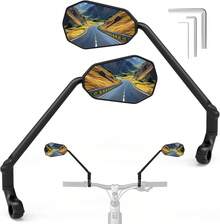 Diyife 2 Unidades Espejo de Bicicleta con Palanca Extra Larga y Espejo Grande HD, Barra de Conexión Ajustable 360 ° , Compatible con Manillar Universal de 22-25.5mm - uno por - Ver 2