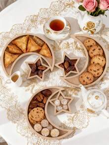 1/2pcs Wooden Star Moon Design,Ramadan Decoration Tray, Eid Al-Fitr Gift, Tray Diy Decoration Suitable For Home Courtyard Celebration Party Banquet Table Centerpiece Decoration For Fruits And Desserts Dinner Plate Decorate Your Wood Towel Decoration Party Decoration, Food Container Nut Box Lunch Box Dessert Plate Fruit Plate Kitchen Tableware Birthday Festival Kitchenware Decoration - Multicolor - View 3