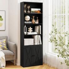 6-Tier Freestanding Bookcase Modern Bookshelf With Farmhouse Style Cabinet Doors Multipurpose Storage Cabinet With Display Rack And Adjustable Shelf For Office Living Room Study Black - Black - View 2