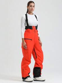 1件装女士滑雪背带裤，侧拉链，可拆卸可调节腰带，户外滑雪裤，宽松版型冬季滑雪装备，加固结构，适合滑雪、单板滑雪和户外活动 - 适合寒冷天气（可手洗） - 适合男士、女士和青少年。 - 橘色 - 查看 7