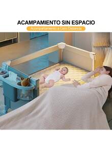 4 en 1 Cuna para Bebé con Mosquitero, Corral Cuna de 2 Niveles Ajustable, con Mesa para Cambiar Pañales, Fácil de Plegar para Viajar Cama de Bebé - Multicolor - Ver 6