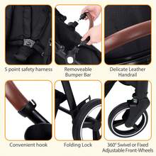 Cochecito Doble para Bebé y Niño Pequeño Plegable con Asiento Reversible Arnés de  5 Puntos Respaldo Ajustable y Sombrilla para Bebés y Niños Pequeños con Cesta de Almacenamiento - Negro - Ver 8