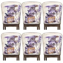 2/4/6 Stücke Lavendel Muster Leinen Stuhlbezüge, geeignet für Heim-Dekoration, Wohnzimmer, Esszimmer, Garten, Hotel, Party, waschbares Polyestermaterial, Stuhlsitzbezüge