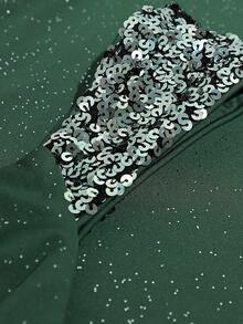 EVERPRETTY Women's Formal Dresses Elegant Glamorous V-Neck Sleeveless High Split Waist Ruched Sequin Sparkly Green Semi Formal Dresses Prom For Dinner Party Formal Event