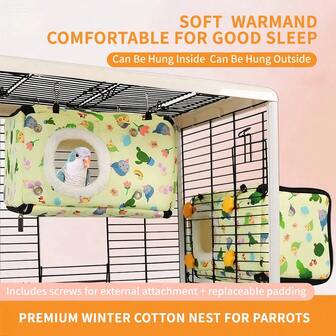 1个大容量悬挂式保暖鹦鹉窝，方便拆卸清洗，加厚冬季鹦鹉鸟窝