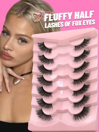 7 pares de pestañas postizas esponjosas de medio volumen con efecto de ojos de gato, pestañas falsas 3D de visón sintético, pestañas naturales largas y gruesas con efecto dramático para maquillaje de cosplay