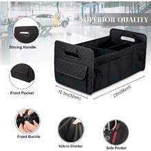 Car Trunk Organizer For SUV, Car Storage Organizer Collapsible Multi Compartment Container Box, Adjustable Car Accessories For Women/Men, Black,29410714 - 黑色 - 查看 2