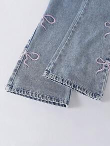 1 Quần Jeans ống rộng ống loe nhẹ màu xanh nhạt dễ thương, đa năng, mặc ngoài trời, dành cho bé gái, mùa Thu/Đông - Rửa nhẹ - Xem 7