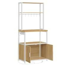 VASAGLE Scaffale Cucina con Prese, con Piano Alto 90 cm, Scaffale per Microonde con 8 Ganci, 40 x 60 x 170 cm, Rovere Dorato e Bianco Nuvola - Quercia dorata - Visualizzare 8