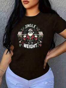 Christmas Gym Santa Jingle All The Weight Lifting Workout 1 Pcs Women's Plus Size T-Shirt Funny Oversized Graphic Short Sleeve Tee Novelty 100% Polyester Shirt Casual Crew Neck Top 220g - màu đen - Xem 1
