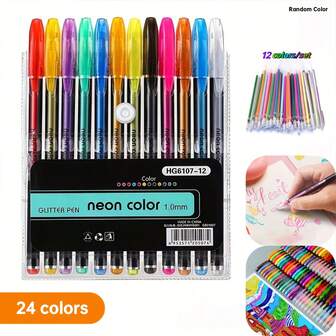 24支金属闪光彩色笔，24支水彩笔，适用于绘画、涂鸦，细笔尖，可用于DIY相册、黑卡、拼贴画、手工艺品、陶瓷、石头、玻璃等，生日礼物、圣诞节礼物、万圣节礼物、新年礼物、朋友礼物！复活节礼物