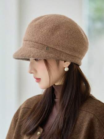 1pc Solid Color Plush Headband, Fashionable Versatile Accessory, Soft Knitted Foldable Hat Suitable For Daily Wear, Travel, Skiing, Gatherings, Street Parties, Dates, Photos And Various Occasions In Spring, Autumn And Winter