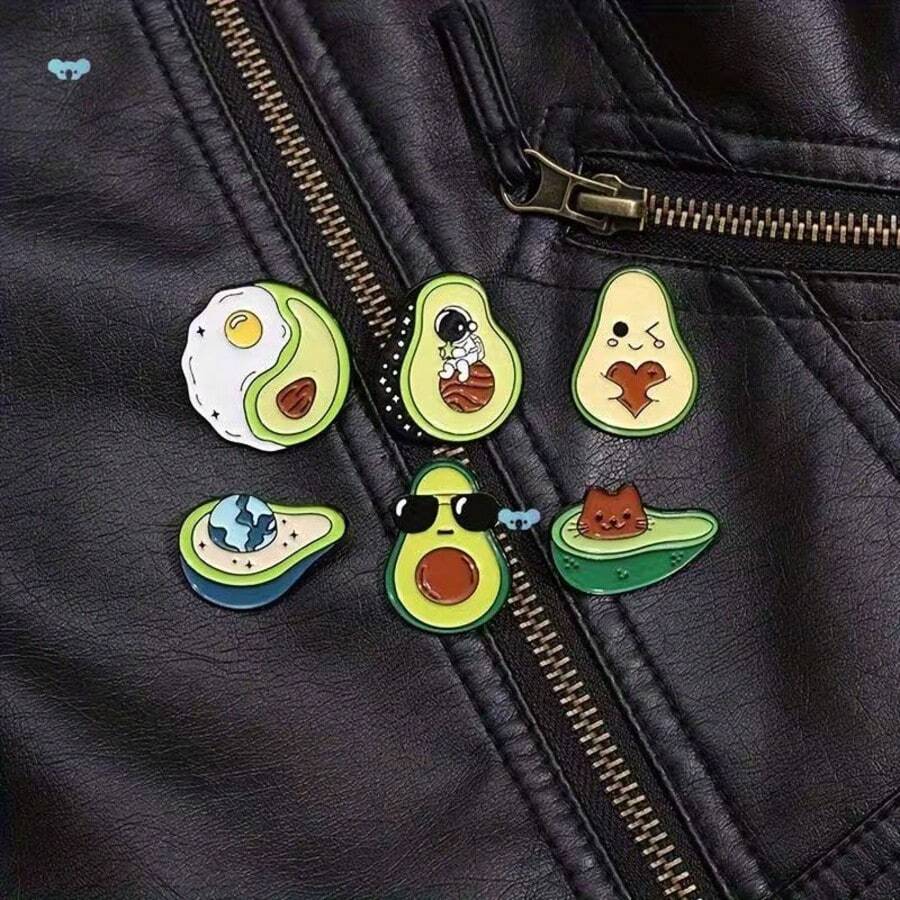 Creative Cartoon Food Cute Pins, Avocado, Cat Astronaut, Heart Shaped, Niche Metal Brooch