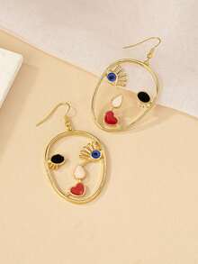 A Pair Of New Abstract And Exaggerated Facial Earrings With A Female Niche Personalized And Design Sense, Heart-Shaped Gemstone Earrings