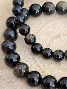 1件AAA级金黑曜石手链，6毫米8毫米珠子，天然优质宝石，金色光泽