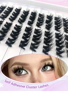 60 Pcs D-Curl No Glue And No Remover Need Self Adhesive Lashes Cluster Fluffy 11-13mm Mixed Lengthes Kit, No Glue Needed Fluffy Individual Lashes Self Adhesive DIY Eyelashes Extension Pre-Glued Cluster Lashes Natural Wispy Lashes Extension C Curl Lash Clusters No Glue Need No Remover False Eyelashes - D - View 7