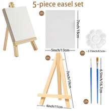 5件套，画架+画板+调色板+画笔，迷你画板、画架和画笔，白色空白迷你画布面板配木制画架，桌面艺术展示套装，适合艺术家和业余爱好者，桌面画架，派对画架，多功能桌面艺术支架，适用于创意项目活动，展示画架绘画支撑。 - 均碼 - 查看 11