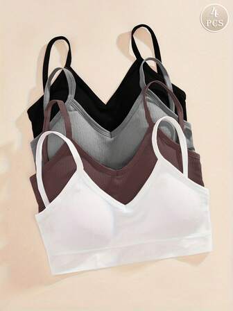 Set de 4 sujetadores sin costuras con rayas para mujer, con espalda de tirantes, inalámbricos, sexy y cómodos, ropa interior acolchada