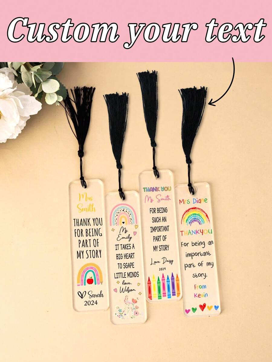 Marcador de página personalizado em acrílico, presente de agradecimento para professores, marcador de página em arco-íris, presente de agradecimento, presente de volta às aulas, presente para alunos e professores. Tamanho 12 x 3 cm.