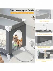 4 en 1 Cuna para Bebé con Mosquitero, Corral Cuna de 2 Niveles Ajustable, con Mesa para Cambiar Pañales, Fácil de Plegar para Viajar Cama de Bebé - Multicolor - Ver 7