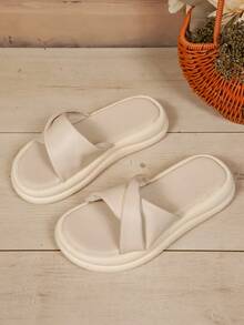 Modische hochwertige Sommer Neuheit Strandurlaub Outdoor vielseitige Dicker Sohle Weiche Sohle Slip-On Kreuz-Riemen Offene Zehen Komfortable Exquisite Lässig Dicker Sohle Flache Sandalen für Frauen - Beige - Übersicht 4