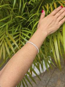 Pulseira Pedras Brancas Navete Folheada a Prata 925 - Prata - Visão 3