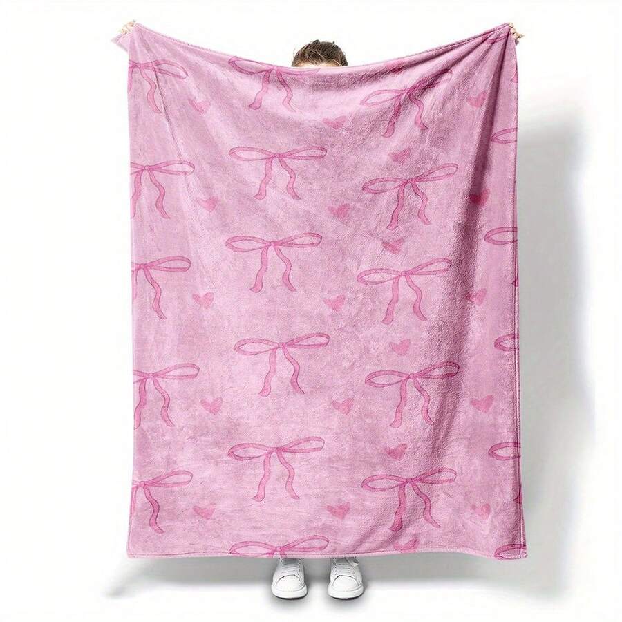 Coquette Pink Bow Blanket - Soft, Collegiate Chic Flannel, Ideal For Dorm Room, Spring Decor, Girly Gift For Birthday Anniversaries, Valentine's Day, Thanksgiving, Christmas, Halloween, Wedding, New Year Gifts Provide, Ideal Gifts For Her, Him, Family Members, Boyfriends, Girlfriends, Fathers, Family Members, Mothers, Lovers, Daughters, Sons, Grandfathers, Grandmothers, Friends, Classmates And Pets. Sofa, Bed, Car, Bedroom, Living Room, Office, Outdoor Camping, Beach, Wall Decoration, Bedroom Decor, Halloween Blanket, Fall Decor, Fall Decorations For Home, Christmas Party Theme Blanket, Christmas Decor, Office Decoration - Màu 6 - Xem 1