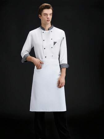 Ny klassisk vit långärmad kockuniform, unisex, exklusiv för hotell, västerländska restauranger, bageri och caféer. Tillverkad av fint kammat tyg, hudvänlig och bekväm, slitstark och tvättbar, andningsbar. Enkel och elegant design med liten ståkrage.