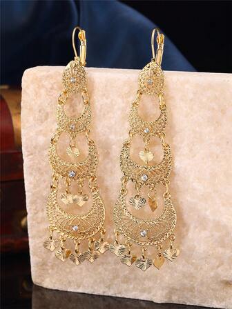 1 par de pendientes de moda vintage para mujeres, diseño multicapa hecho a mano con colgante en forma de corazón, joyería para fiesta de cumpleaños o festividad de mujeres argelinas