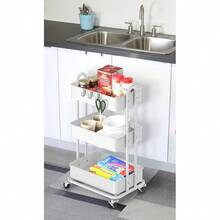 3 Tier Trolley, Metal Utility Cart, White - White - View 2