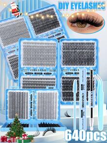 640/592/576 قطعة من عناقيد الرموش الفردية، طراز D Curl بطول 10-16 ملم مختلط، سعة كبيرة 10D-100D DIY عناقيد رموش، مظهر طبيعي وناعم جدًا وخفيف جدًا، رموش مستعارة قابلة لإعادة الاستخدام، مناسبة للمبتدئين، مناسبة للسفر والمكياج اليومي والحفلات والمناسبات، مناسبة جدًا كهدية عيد الميلاد لأم أو صديقة - الأزرق - مشاهدة 1