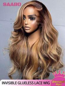 200% Density 28 Inch Honey Blonde 4/27 Color 13x4 13x6 Big Area HD Transparent Lace Front Long Hair Wigs Pre Plucked Hairline Wigs 28 Inch Body Wave Human Blended Hair Wig Women's Fashion Wig Suitable For Daily Wear Or Gatherings - S4/27 - View 2