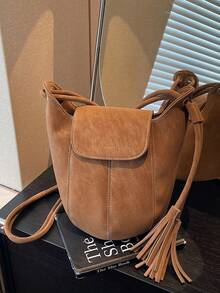 新款时尚纯色复古高端美拉德水桶单肩包，小众设计百搭欧美风南瓜包，适合日常通勤、购物、外出、上学，送女友礼物，女士手提包 - 彩色 - 查看 7