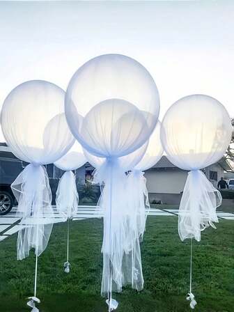 2/4 st. 20-tums genomskinliga bubbelballonger dekorerade med vita tofsar, lämpliga för födelsedagsfest, bröllop, alla hjärtans dag, frieri, högtidsdekor, nyår, utomhusträdgård och rumsbakgrund