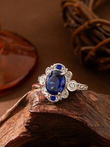 1 chiếc nhẫn đá Zirconia xanh thời trang và thanh lịch, quà tặng trang sức cho đám cưới, đính hôn, tiệc tùng - Màu xanh lam - Xem 2