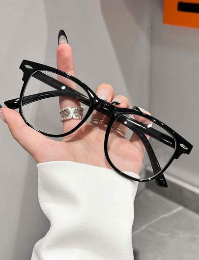 1 Pc Women Black Plastic Oval-Shaped American Style Sexy Girl Hotgirl Campus Inspired Fashion Plain Glasses For Daily Office And School Use